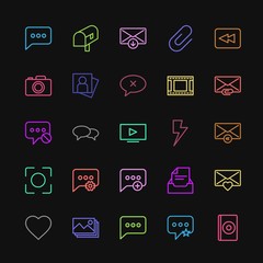 Modern Simple Colorful Set of chat and messenger, video, photos, email Vector outline Icons. Contains such Icons as  archive, image,  music and more on dark background. Fully Editable. Pixel Perfect