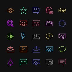 Modern Simple Colorful Set of chat and messenger, video, photos, email Vector outline Icons. Contains such Icons as  flash,  attractive,  sms and more on dark background. Fully Editable. Pixel Perfect