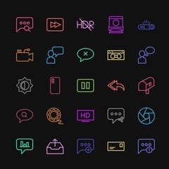 Modern Simple Colorful Set of chat and messenger, video, photos, email Vector outline Icons. Contains such Icons as  post,  network, hdr and more on dark background. Fully Editable. Pixel Perfect