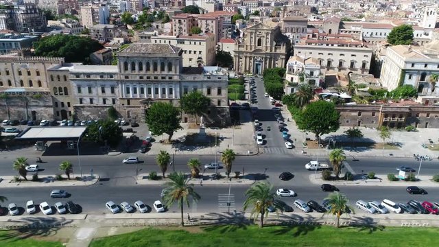 Aerial footage of Kalsa district in Palermo Sicily also known as Mandamento Tribunali is historical quarter of the Italian city of Palermo in Sicily it is also referred to as la Kalsa or the Kalsa 4k