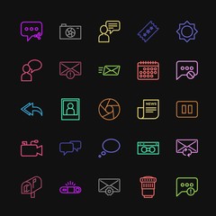 Modern Simple Colorful Set of chat and messenger, video, photos, email Vector outline Icons. Contains such Icons as  alert,  old, reload and more on dark background. Fully Editable. Pixel Perfect