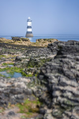 Penmon lighthouse Anglesey, North Wales in mist