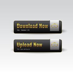 Button Dowload and Upload premium glossy black and white Gold2
