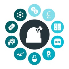 business, science, money Infographic Colorful fill Icons Set. Contains such Icons as  element,  scenic,  astronomy,  view,  security,  cash, label,  change and more. Fully Editable. Pixel Perfect