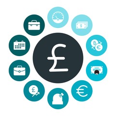 business, science, money Infographic Colorful fill Icons Set. Contains such Icons as  award,  briefcase,  growth,  instrument,  usd,  sky,  finance,  case,  day and more. Fully Editable. Pixel Perfect