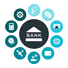 business, science, money Infographic Colorful fill Icons Set. Contains such Icons as satellite,  button, finance,  science,  molecule,  pay, element,  banking and more. Fully Editable. Pixel Perfect