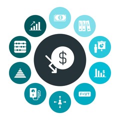 business, science, money Infographic Colorful fill Icons Set. Contains such Icons as  chart,  marketing,  success,  professional,  count,  accounting, formula and more. Fully Editable. Pixel Perfect