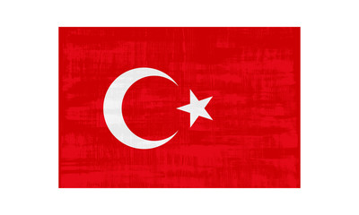 Turkey flag isolated on white background. Vector illustration in grunge style.