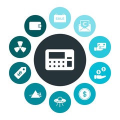 business, science, money Infographic Colorful fill Icons Set. Contains such Icons as  technology,  money,  colorful,  nuclear,  label,  alien,  space,  wage and more. Fully Editable. Pixel Perfect