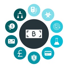 business, science, money Infographic Colorful fill Icons Set. Contains such Icons as  market,  solar,  planet,  payment,  galaxy, dollar,  debit,  credit,  lab and more. Fully Editable. Pixel Perfect