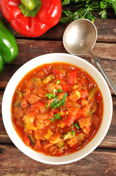 Hungarian traditional food, Letcho in white bowl