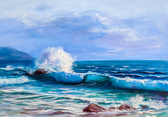 Seascape  painting .Sea wave.
