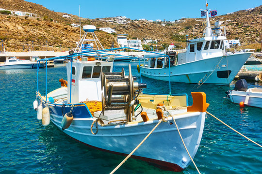 Fishing boats in port of Mykonos