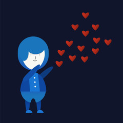 Character of love couple with red heart. Vector design in gradient flat style isolated on dark blue background.