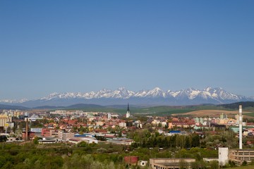 Spisská Nova Ves city and High Tatras National park in the background