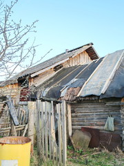 Fototapeta na wymiar Roof repair in the village