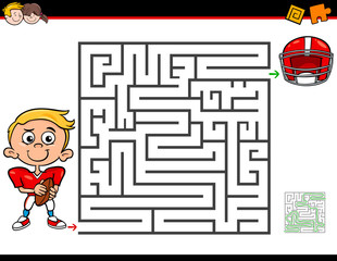 cartoon maze activity with boy and football