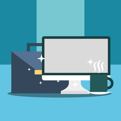 computer briefcase and coffee cup business office equipment vector illustration