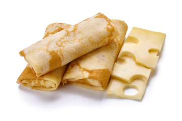 pancakes with cheese are isolated on a white background