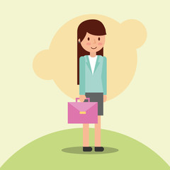 businesswoman female character holds suitcase vector illustration