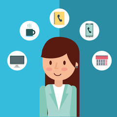 cartoon businesswoman office work business icons vector illustration