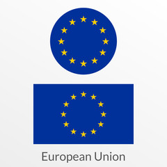 Obraz na płótnie Canvas European Union flag icon, badge or button. EU circle symbol. Vector illustration.