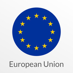 European Union flag round icon, badge or button. EU circle symbol. Vector illustration.