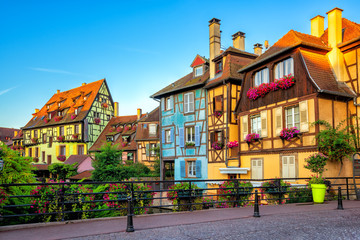 Colorful timber houses in Colmar Old Town, Alsace, France - obrazy, fototapety, plakaty
