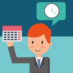 Fototapeta na wymiar businessman holding calendar planning clock time vector illustration