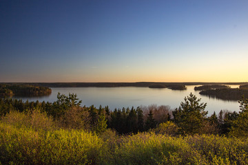 Sunset over Mälaren in Stockholm at the top of Brukets ski slope