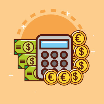 recommend clip art: calculator banknote euro dollar coins money vector illustration