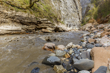 Stormy river in a mountain gorge