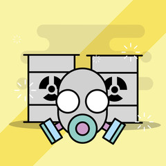 laboratory mask protection and barrels toxic products vector illustration