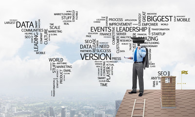 Concept of home security and privacy protection with camera headed man