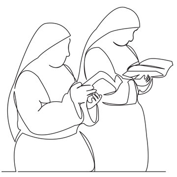 two nuns reading book line art clip art preview