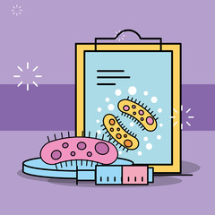 science laboratory clipboard bacteria and syringe vector illustration