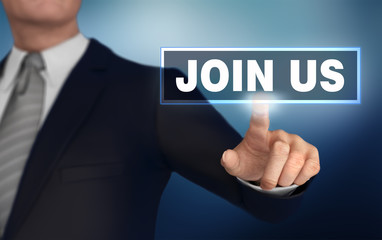 join us   pushing concept 3d illustration