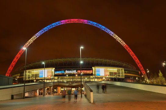 Wembley Stadium At Dusk. Wembley Stadium Is A Football Stadium In Wembley Park, London, England, UK