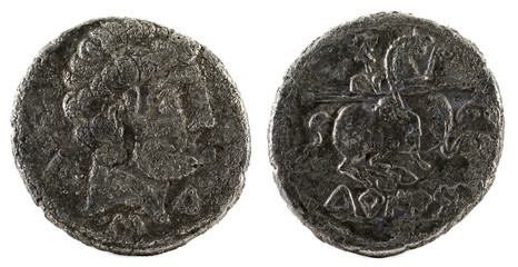 Silver coin. Ancient Turiaso Iberian Spain silver denarius.