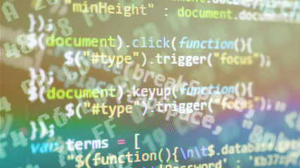 Coding application by programmer developer. Script on computer with source code. Programming code abstract background screen of software. Digital chaos background