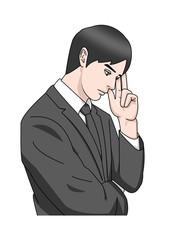 ビジネス　アジア　男性　スーツ　黒 　考える　右