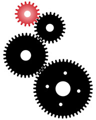 Black and red gears for teamwork symbolism