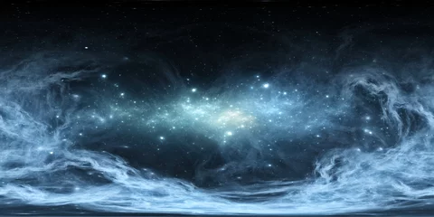 360-Grad-Weltraumnebel-Panorama, gleichwinklige Projektion, Umgebungskarte. Sphärisches HDRI-Panorama. Weltraumhintergrund mit Nebel und Sternen. © Peter Jurik
