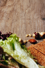 Nuts and greens dry, bread, crackers, biscuit, crisp