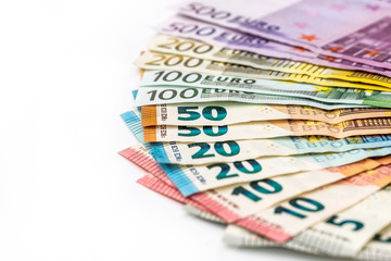 Euro banknotes in fan isolated on white background