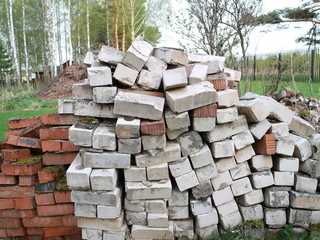 folded white and red bricks