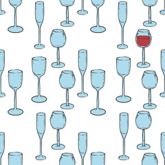 Seamless Pattern. Wine Glasses with Red Wine