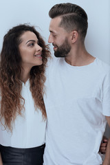 Closeup of happy loving couple looking at each