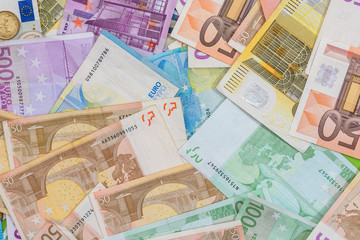 Different euro bills as background