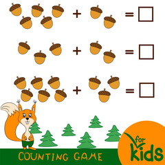 Counting game for preschool children. Squirrel and nuts. Educational math game. 